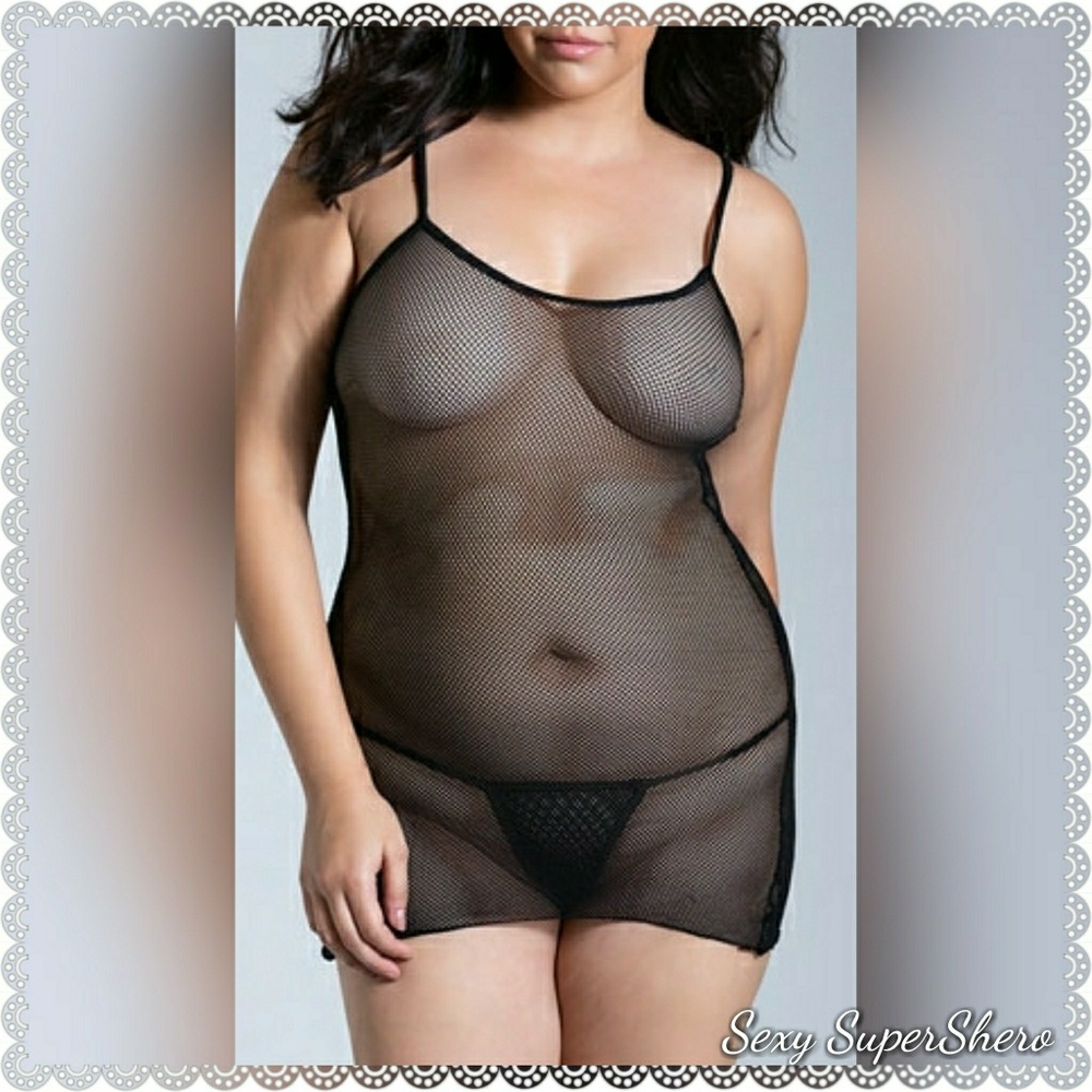 🆕 Black Fishnet mini slip dress -lingerie/ sleep - Picture 2 of 8